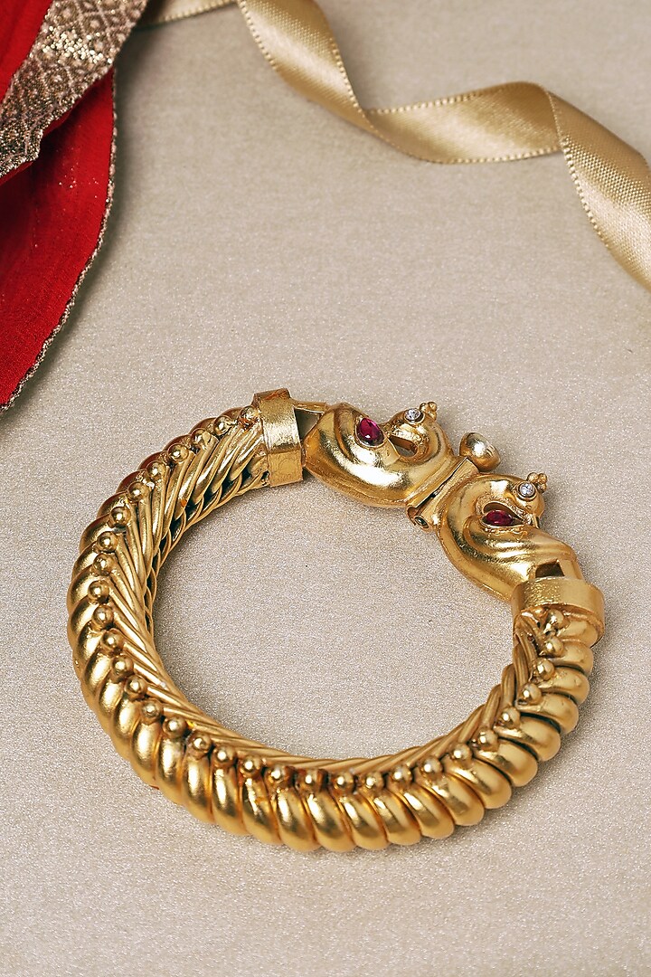 Gold Finish Kundan Polki Shindeshahi Bangle In Sterling Silver by Mero at Pernia's Pop Up Shop