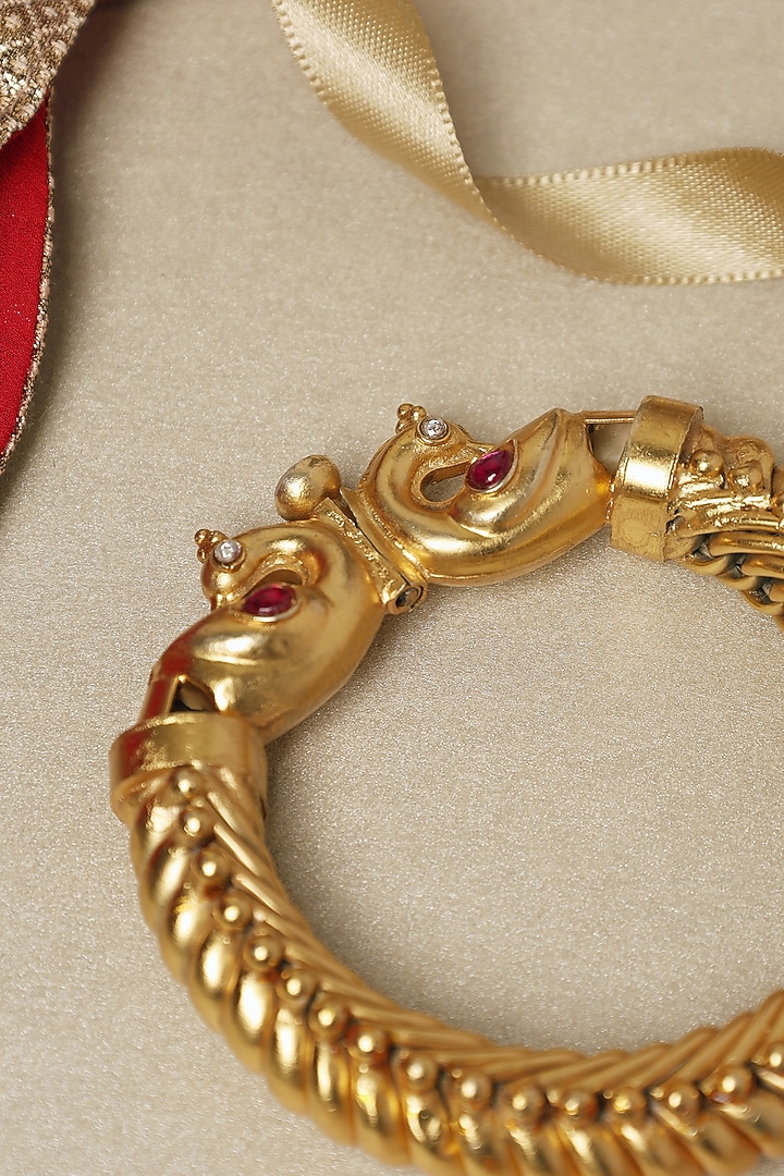 Gold Finish Kundan Polki Shindeshahi Bangle In Sterling Silver by Mero at Pernia's Pop Up Shop