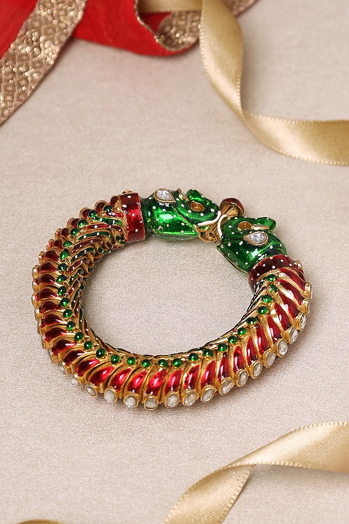 Gold Finish Meenakari Shindeshahi Bangle In Sterling Silver by Mero at Pernia's Pop Up Shop