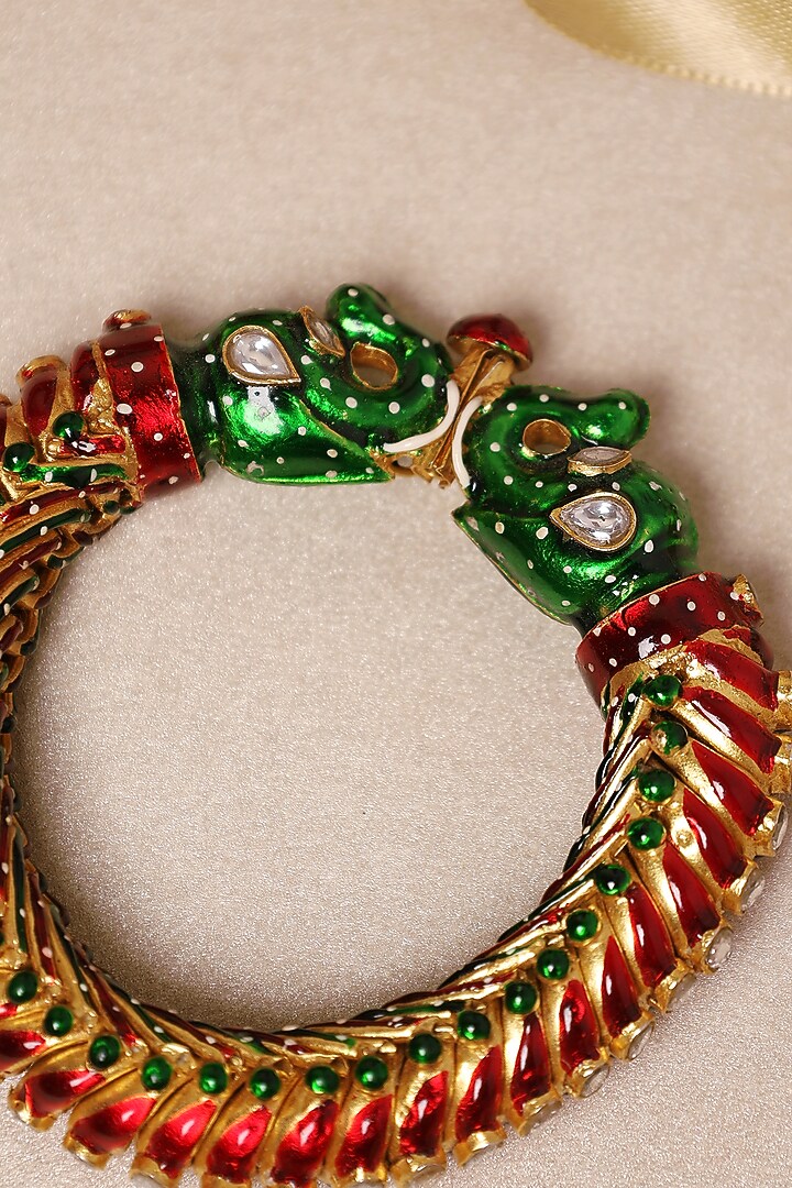 Gold Finish Meenakari Shindeshahi Bangle In Sterling Silver by Mero at Pernia's Pop Up Shop