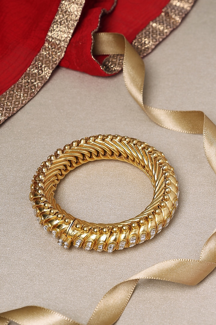 Gold Finish Kundan Polki Shindeshahi Bangle In Sterling Silver by Mero at Pernia's Pop Up Shop