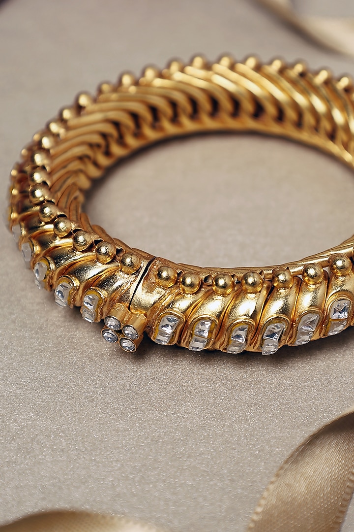 Gold Finish Kundan Polki Shindeshahi Bangle In Sterling Silver by Mero at Pernia's Pop Up Shop