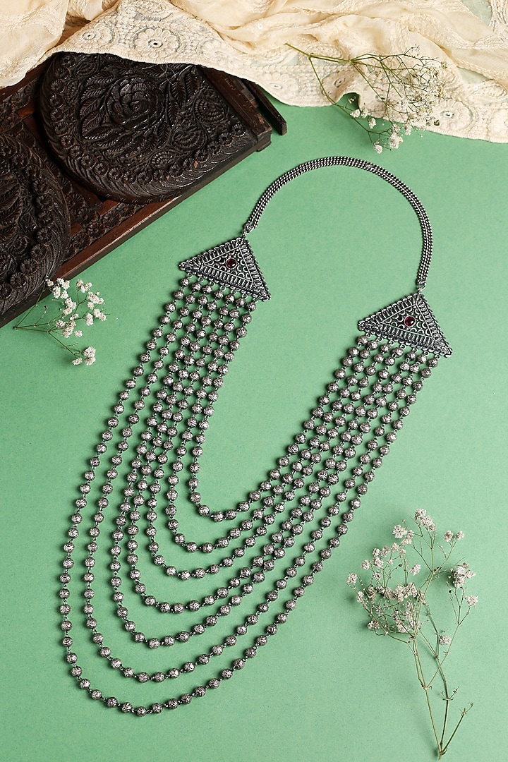 White Finish Layered Temple Necklace In Sterling Silver by Mero at Pernia's Pop Up Shop