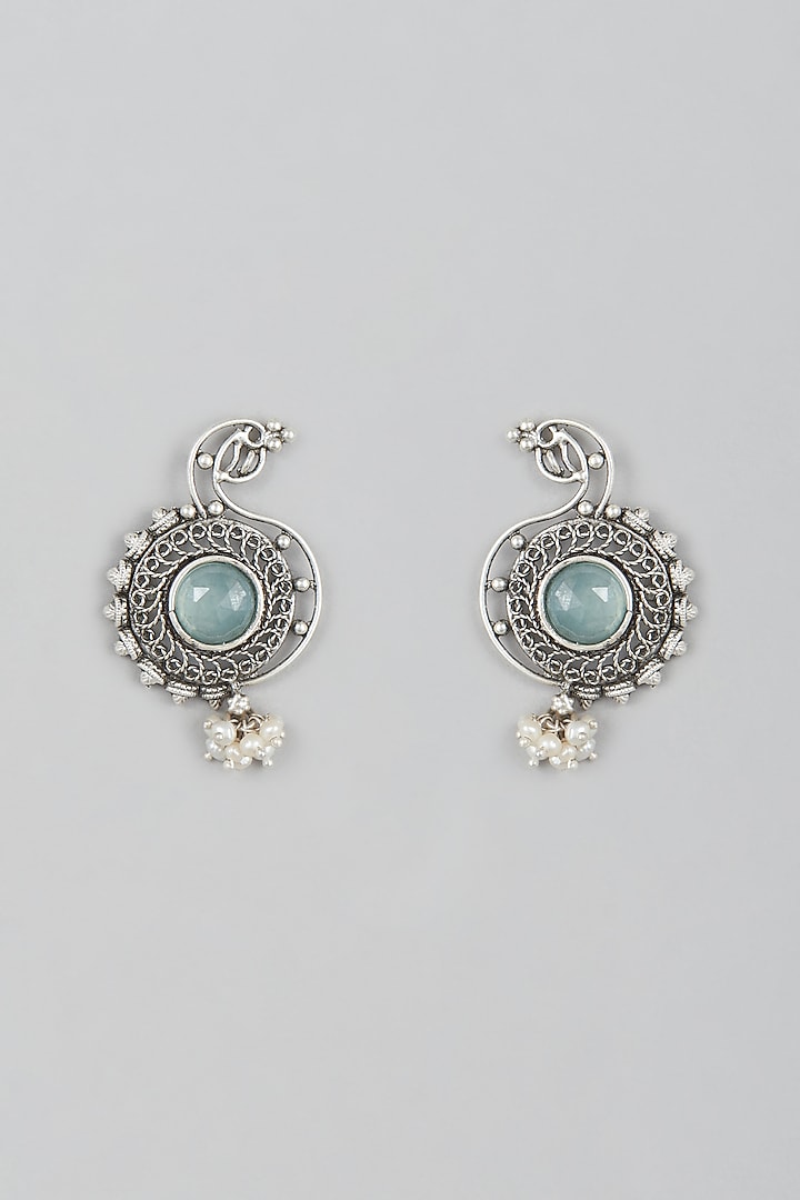 White Finish Chalcedony Temple Earrings In Sterling Silver by Mero