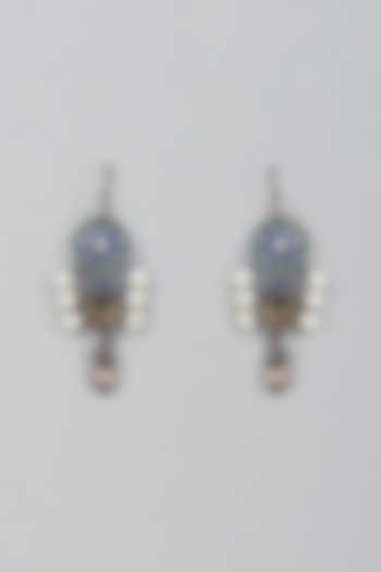 White Finish Topaz & Kemp Stone Dangler Earrings In Sterling Silver by Mero