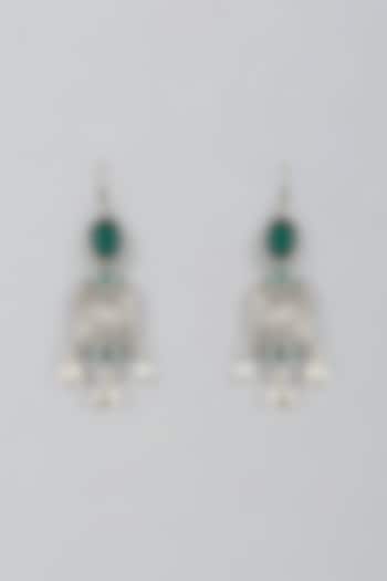 White Finish Pearl Temple Earrings In Sterling Silver by Mero