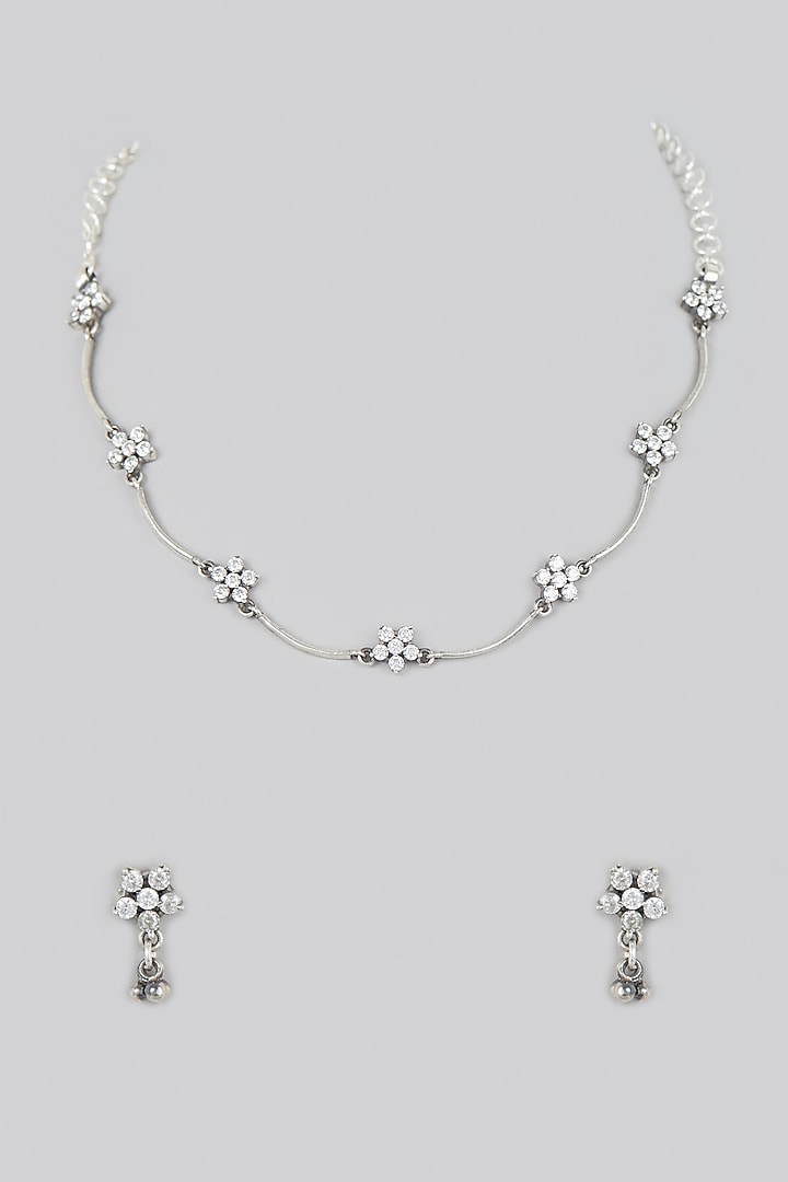 White Finish Zircon Temple Necklace Set In Sterling Silver by Mero