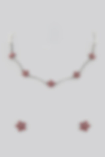 White Finish Coral Stone Temple Necklace Set In Sterling Silver by Mero