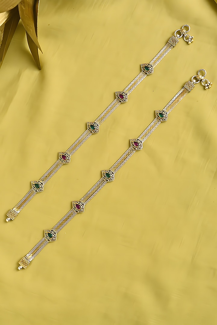 Two Tone Finish Multi-Colored Stone Tribal Anklets (Set Of 2) In Sterling Silver by Mero at Pernia's Pop Up Shop