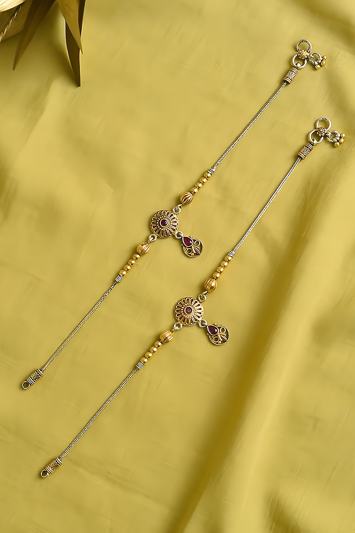 Two Tone Finish Multi-Colored Stone Tribal Anklets (Set Of 2) In Sterling Silver by Mero at Pernia's Pop Up Shop