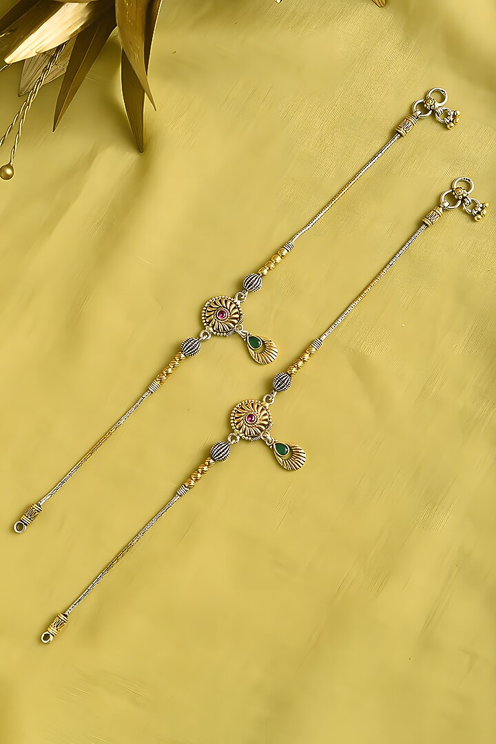 Two Tone Finish Multi-Colored Stone Tribal Anklets (Set Of 2) In Sterling Silver by Mero at Pernia's Pop Up Shop