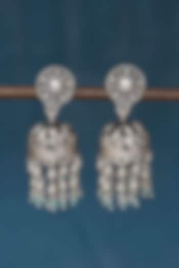 Silver Finish Turquoise Pearl Jhumka Earrings In Sterling Silver by Mero at Pernia's Pop Up Shop