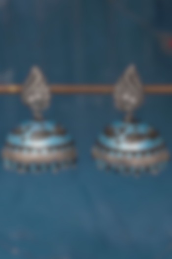 Silver Finish Peacock Jhumka Earrings In Sterling Silver by Mero at Pernia's Pop Up Shop