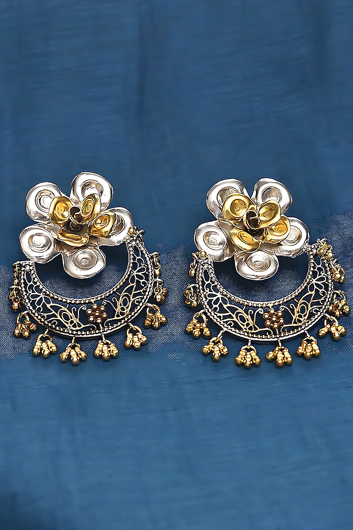 Two Tone Finish Tribal Dangler Earrings In Sterling Silver by Mero at Pernia's Pop Up Shop