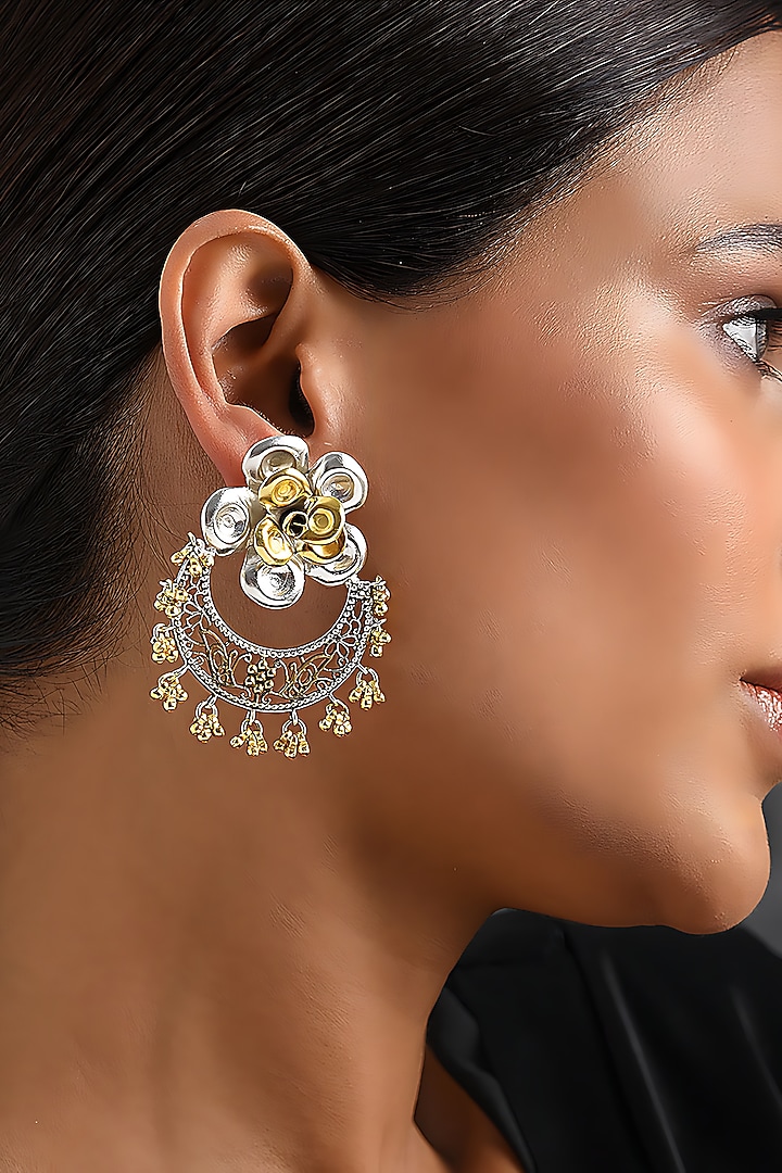 Two Tone Finish Tribal Dangler Earrings In Sterling Silver by Mero at Pernia's Pop Up Shop