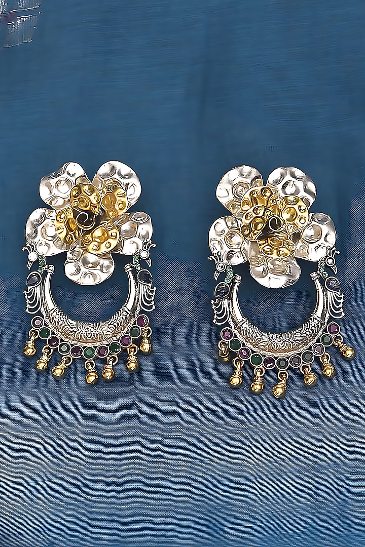 Two Tone Finish Tribal Dangler Earrings In Sterling Silver by Mero at Pernia's Pop Up Shop