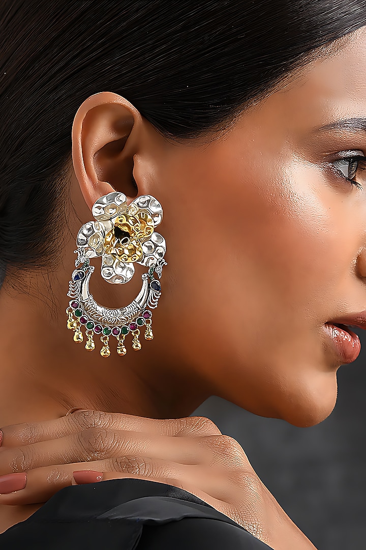 Two Tone Finish Tribal Dangler Earrings In Sterling Silver by Mero at Pernia's Pop Up Shop