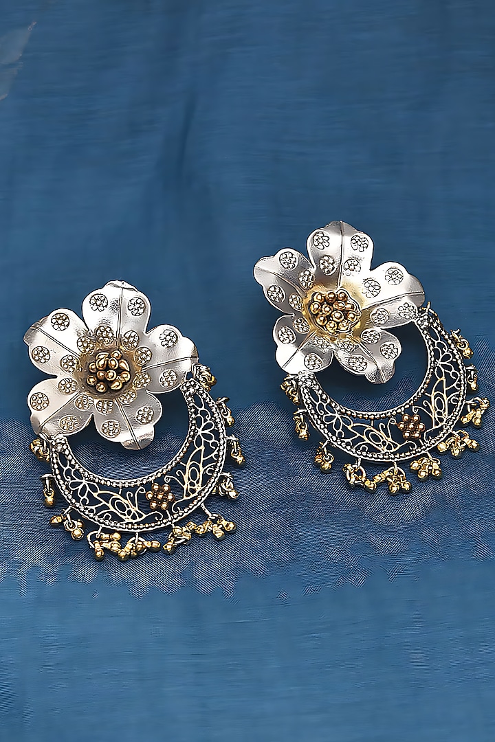 Two Tone Finish Tribal Dangler Earrings In Sterling Silver by Mero at Pernia's Pop Up Shop