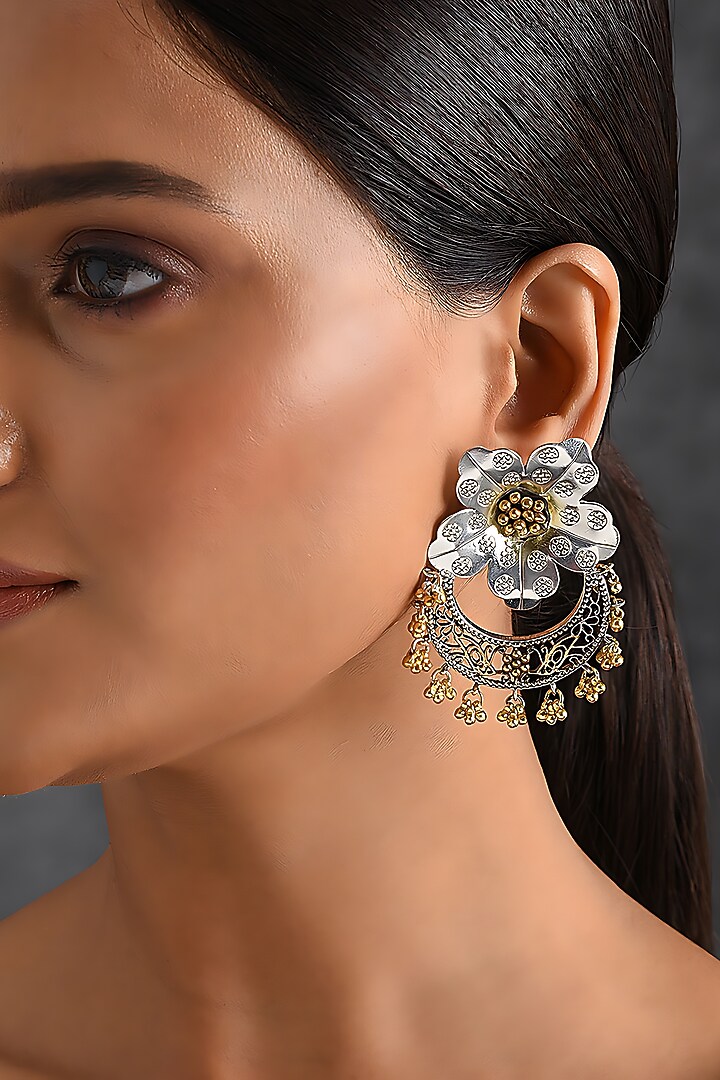 Two Tone Finish Tribal Dangler Earrings In Sterling Silver by Mero at Pernia's Pop Up Shop