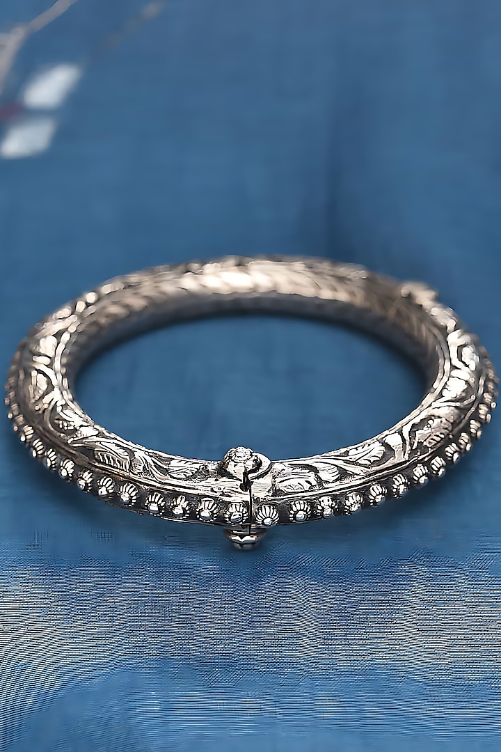 Silver Finish Tribal Bangle In Sterling Silver by Mero