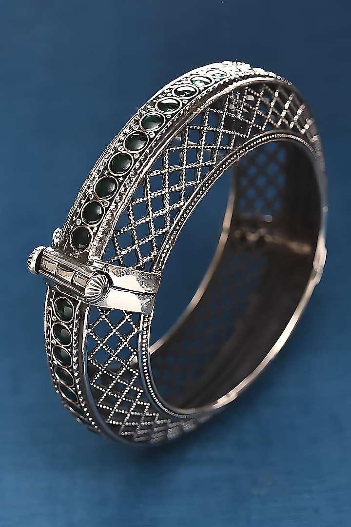 Silver Finish Tribal Bangle In Sterling Silver by Mero