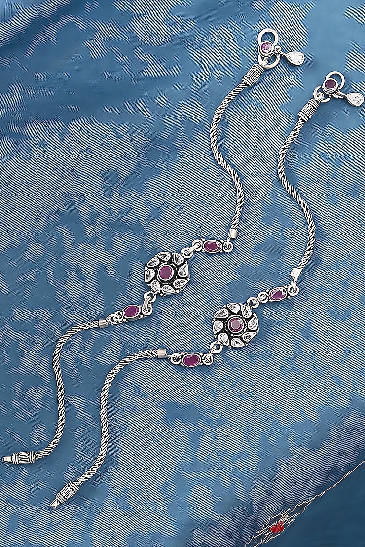 Silver Finish Synthetic Stone Anklets In Sterling Silver by Mero at Pernia's Pop Up Shop