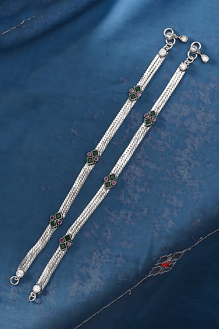 Silver Finish Synthetic Stone Anklets In Sterling Silver by Mero at Pernia's Pop Up Shop