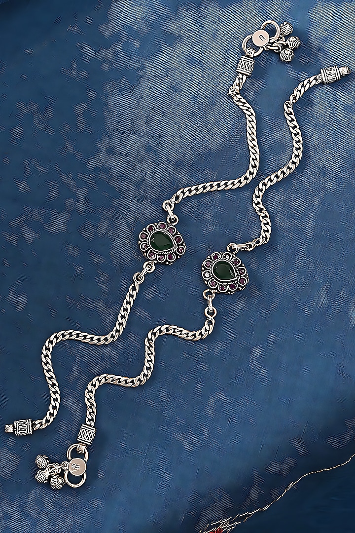 Silver Finish Synthetic Stone Anklets In Sterling Silver by Mero at Pernia's Pop Up Shop