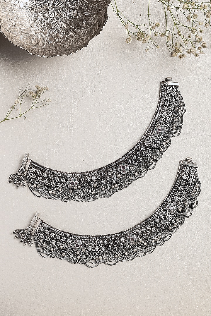 White Finish CZ Stone Anklets In Sterling Silver by Mero at Pernia's Pop Up Shop