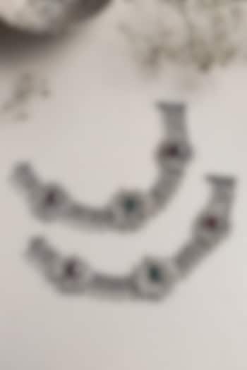 White Finish Pearl & Green Onyx Anklets In Sterling Silver by Mero at Pernia's Pop Up Shop