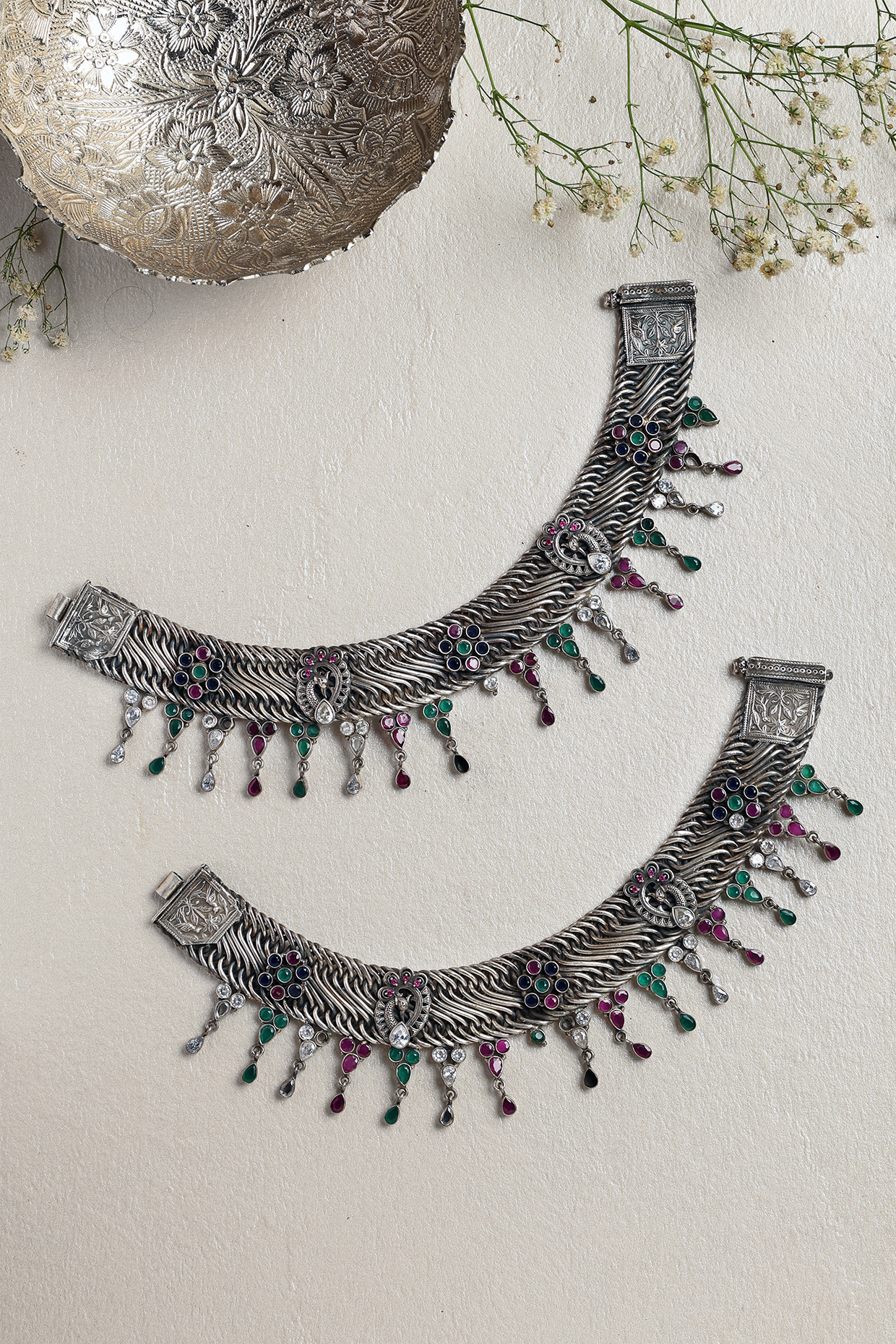 White Finish Ruby Onyx Anklets In Sterling Silver by Mero at Pernia's Pop Up Shop
