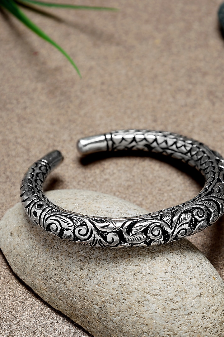 White Finish Kundan Polki Lotus Temple Kada In Sterling Silver by Mero at Pernia's Pop Up Shop