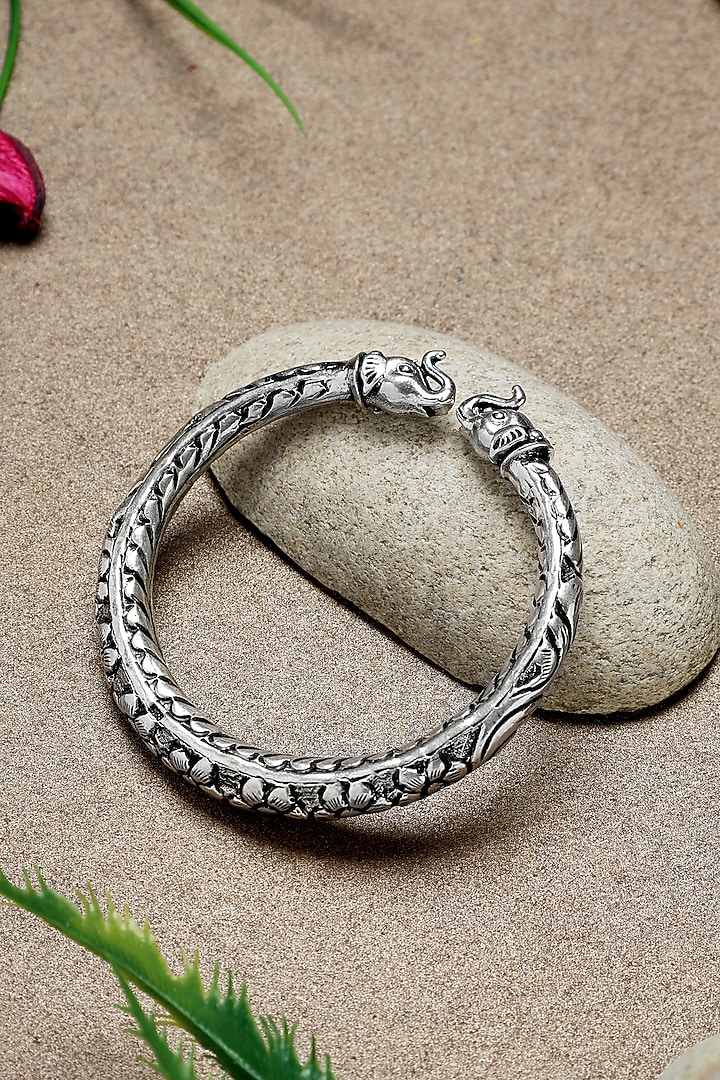White Finish Baroque Ball Temple Kada In Sterling Silver by Mero at Pernia's Pop Up Shop