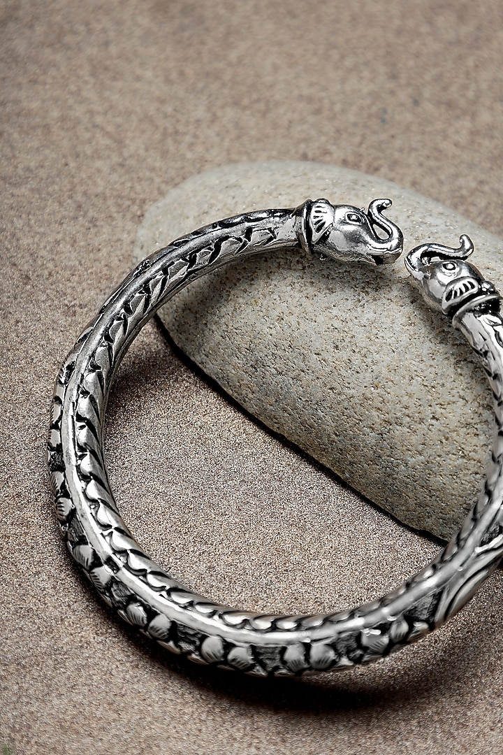 White Finish Baroque Ball Temple Kada In Sterling Silver by Mero at Pernia's Pop Up Shop