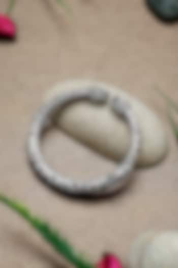 White Finish Chitai Peacock Temple Kada In Sterling Silver by Mero at Pernia's Pop Up Shop