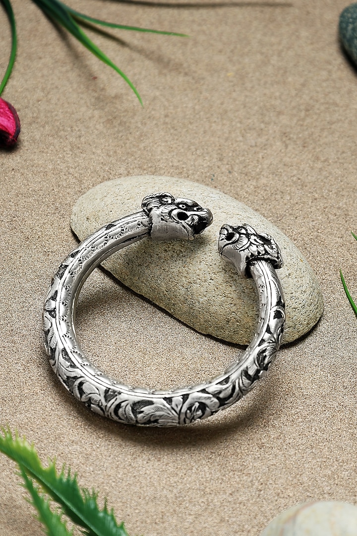 White Finish Chitai Temple Floral Cuff In Sterling Silver by Mero at Pernia's Pop Up Shop