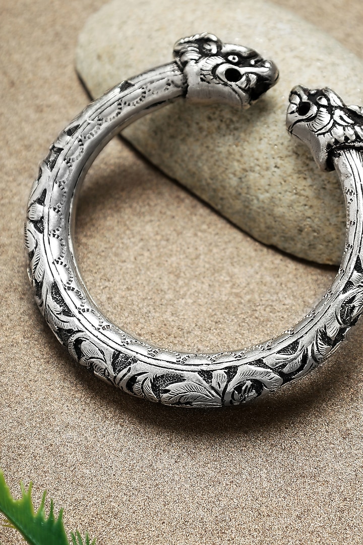 White Finish Chitai Temple Floral Cuff In Sterling Silver by Mero at Pernia's Pop Up Shop