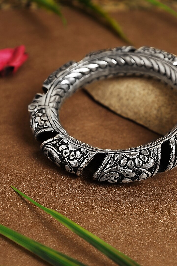 White Finish Temple Bangles In Sterling Silver (Set Of 2) by Mero at Pernia's Pop Up Shop