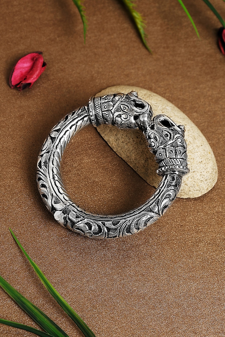 White Finish Chitai Gap Temple Kada In Sterling Silver by Mero at Pernia's Pop Up Shop