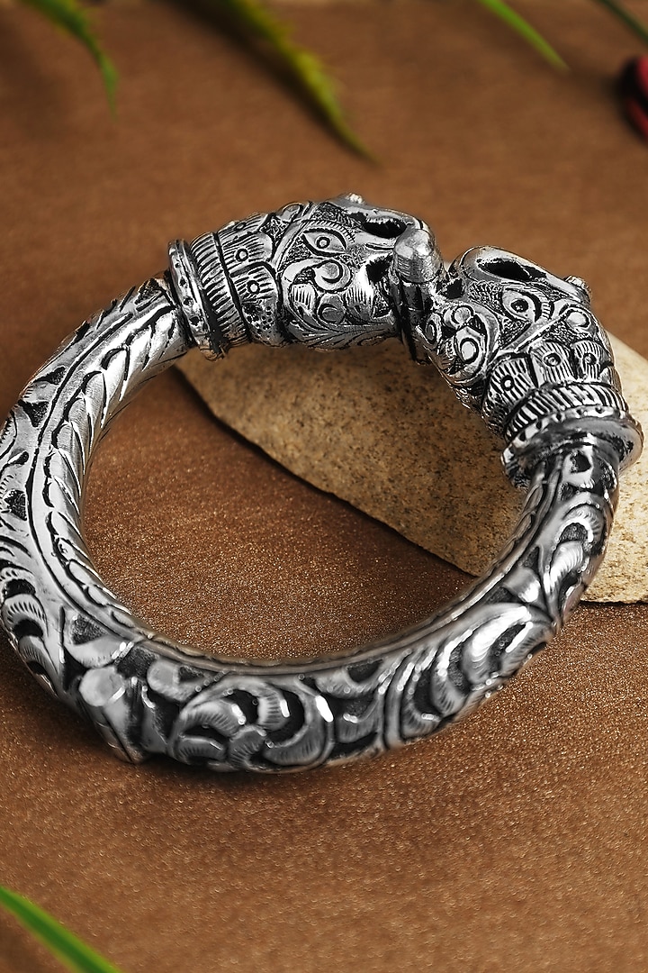 White Finish Chitai Gap Temple Kada In Sterling Silver by Mero at Pernia's Pop Up Shop