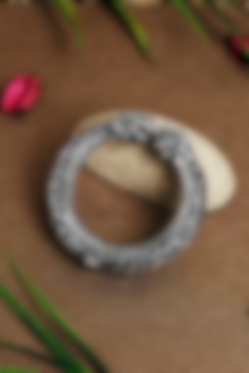 White Finish Elephant Chitai Temple Kada In Sterling Silver by Mero at Pernia's Pop Up Shop