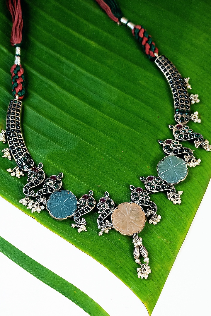 White Finish Multi-Colored Quartz & Kempstone Tribal Long Necklace In Sterling Silver by Mero at Pernia's Pop Up Shop