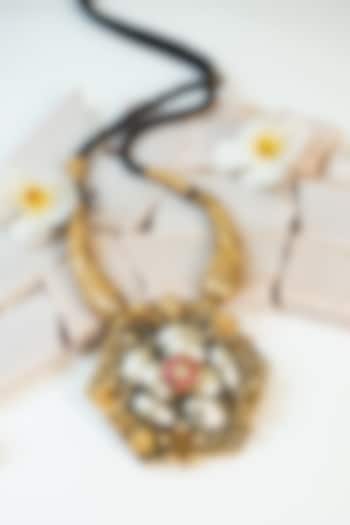 Two Tone Finish Pink Kundan Tribal Long Necklace In Sterling Silver by Mero at Pernia's Pop Up Shop