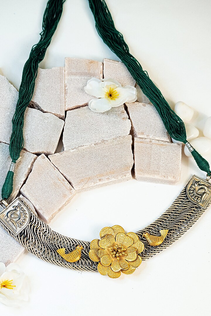 Two Tone Finish Kundan Tribal Necklace In Sterling Silver by Mero at Pernia's Pop Up Shop