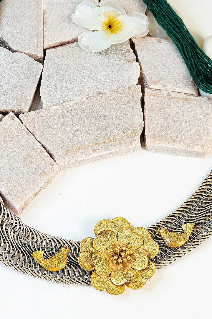 Two Tone Finish Kundan Tribal Necklace In Sterling Silver by Mero at Pernia's Pop Up Shop