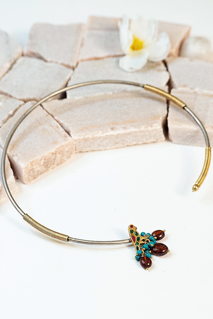 Two Tone Finish Kundan Tribal Hasli Necklace In Sterling Silver by Mero at Pernia's Pop Up Shop