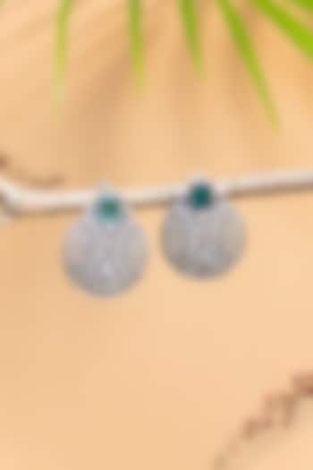 White Finish Green Onyx Temple Stud Earrings In Sterling Silver by Mero