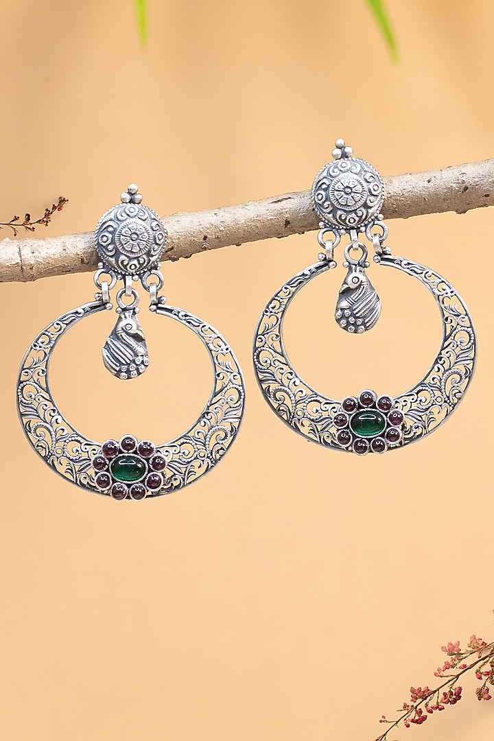 White Finish Onyx Temple Chandbaali Earrings In Sterling Silver by Mero at Pernia's Pop Up Shop