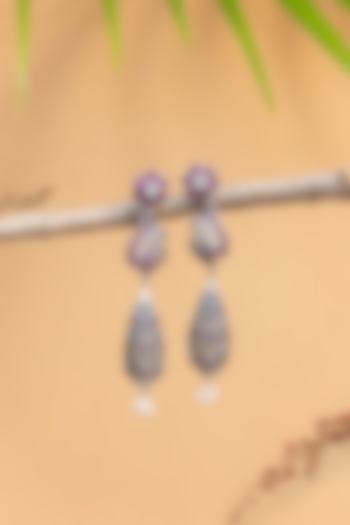 White Finish Kempstone Peacock Temple Dangler Earrings In Sterling Silver by Mero at Pernia's Pop Up Shop