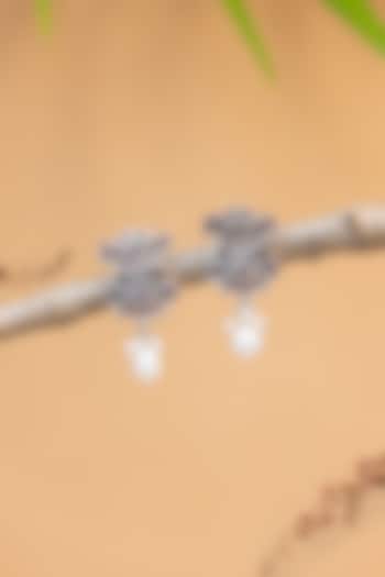 White Finish Kempstone & Pearl Temple Dangler Earrings In Sterling Silver by Mero at Pernia's Pop Up Shop